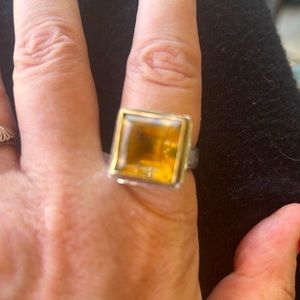 Konstantino princess cut citrine ring size 6.5 18kt gold and sterling silver